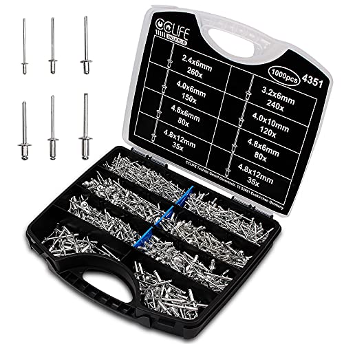 CCLIFE 1000tlg Nieten Alu Blindnieten Sortiment Popnieten Stahlniete 2,4-3,2-4-4,8mm von CCLIFE