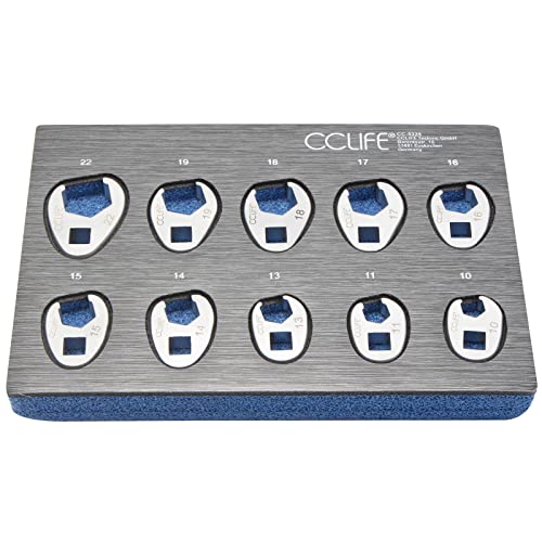 CCLIFE 10tlg Hahnenfußschlüssel Hahnenfuß Schlüssel Steckschlüssel 3/8" | 10-22mm, Legierter Stahl von CCLIFE