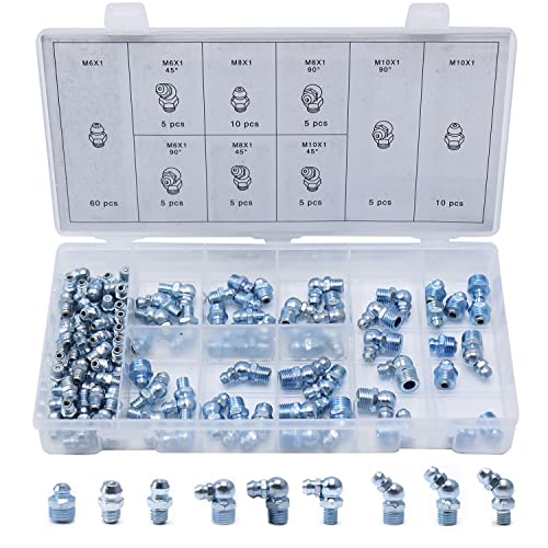 CCLIFE Schmiernippel Sortiment M6 M8 M10 110tlg Gerade Abgewinkelt 45°90° Kegelschmiernippel von CCLIFE