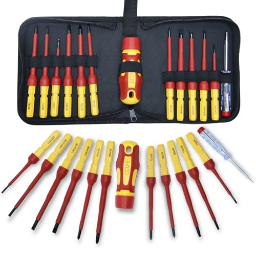 CCLIFE 13 tlg VDE Isolierter Schraubendreher mit Wechselklingen-Satz Magnetische Schraubenzieher 1000V inkl. Spannungsprüfer Schlitz & PH & PZ & Torx Set von CCLIFE