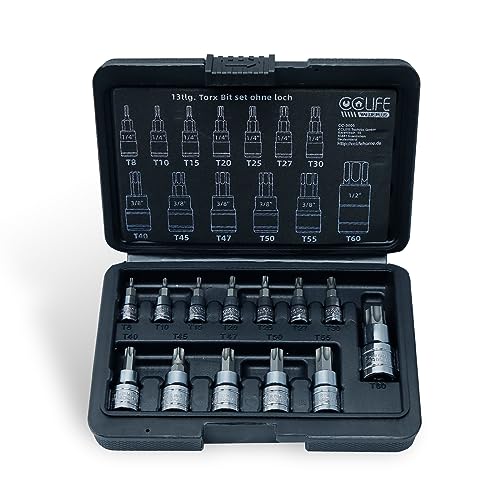 CCLIFE 13tlg Torx Bit Steckschlüsselsatz T8 -T60 bit set fur Drehmomentschlüssel und Bohrer, S2 Legierungsstahl von CCLIFE