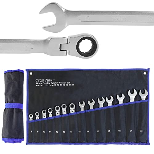 CCLIFE 14tlg Gelenk Ratschenschlüssel Set 8-22mm Flexibles Ratschen Ring Maulschlüssel Set | Cr-V | 72 Zähnen von CCLIFE