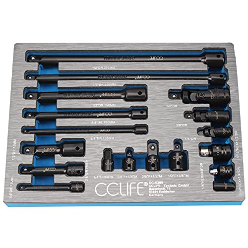 CCLIFE 18tlg Steckschlüssel Verlängerung Satz 1/4' 3/8' 1/2' Ratsche Knarre Verbindungsteile inkl. Stecknuss Adapter Kardangelenk | Cr-V von CCLIFE