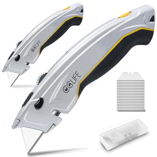 CCLIFE 2 Stück Professional Universalmesser, Teppichmesser Cuttermesser mit 20 SK5 Edelstahlklingen, Sicherheitsmesser mit rutschfestem Griff für präzises Schneiden von CCLIFE