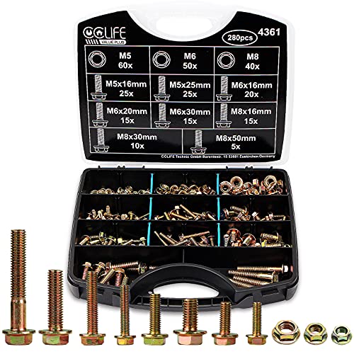 CCLIFE 280tlg Flansch Schrauben DIN 6921 und Muttern DIN 6923 Set Sechskantschrauben Vollgewinde Sortiment M5 M6 M8 von CCLIFE