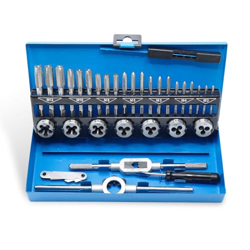 CCLIFE 32tlg Gewindeschneider Set Gewindeschneidsatz Metrisch M3-M12 Gewindebohrer und Schneideisen Set mit Windeisen von CCLIFE