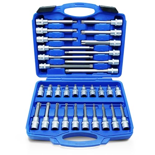 CCLIFE 32tlg T20-T70 Torx Nuss Stecknuss Schlüssel Set Nüsse Steckschlüssel Bit, 1/2" (12,5mm) Antrieb von CCLIFE