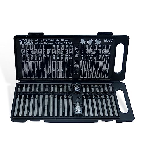 CCLIFE 40tlg Nuss Satz Torx XZN Innen Vielzahn Sechskant Steckschlüsselsatz und S2 Bit Set | T20-T55 M5-M12 H4-H12 von CCLIFE