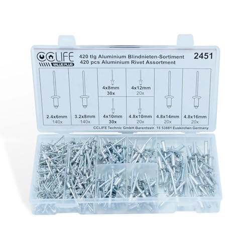 CCLIFE 420 tlg Alu Blindnieten Sortiment Popnieten Set Pop Nieten Stahlniete 2,4 3,2 4 4,8 CCLIFE 420 tlg Alu Blindnieten Sortiment Popnieten Set Pop Nieten Stahlniete 2,4 3,2 4 4,8 von CCLIFE