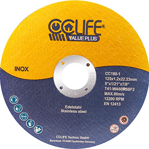 CCLIFE 50 Stück INOX Trennscheiben 125 x 1,2 mm für Metall Stahl Edelstahl Flex Trennscheibe Flexscheiben für Trenn- oder Winkelschleifer von CCLIFE