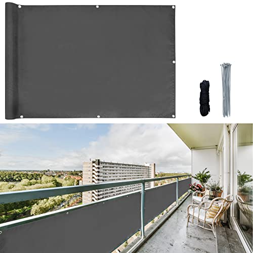 CCLIFE Balkon Sichtschutz Wind- und UV-Schutz Wetterfest 160 g/m2 mit Ösen Balkon sichtschutz Blickdicht 75 x 300cm (3 Größen & 2 Farben) für Balkongeländer Terrasse Garten von CCLIFE