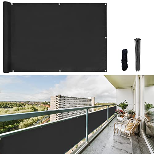 CCLIFE Balkon Sichtschutz Wind- und UV-Schutz Wetterfest 160 g/m2 mit Ösen Balkon sichtschutz Blickdicht 75 x 300cm (3 Größen & 2 Farben) für Balkongeländer Terrasse Garten von CCLIFE