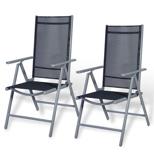 CCLIFE Gartenstühle Alu 2er Set,Gartenstuhl Hochlehner Klappbar, Balkonstühle 7-Fach Verstellbar bis 150kg Hellgaru, Modell: Breeze,CushHom von CCLIFE