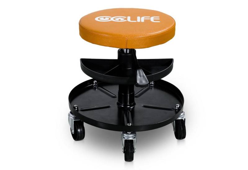 CCLIFE Drehhocker Werkstatthocker Höhenverstellbar Rollhocker 380-500 mm 150kg Orange von CCLIFE