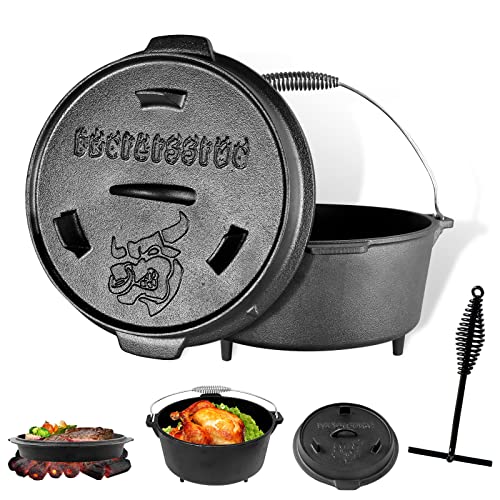 CCLIFE Dutch Oven Set 4/6/9 Liter Gusseisen Grilltopf mit Feuertopf Gusseisen Topf für Grill Camping von CCLIFE