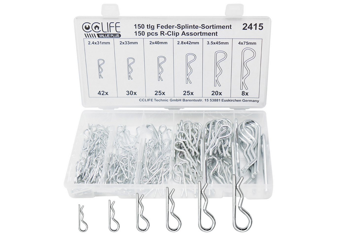CCLIFE Federsplint Federstecker Set 150 tlg Federvorstecker Federsplint Sortiment, (150-tlg) von CCLIFE