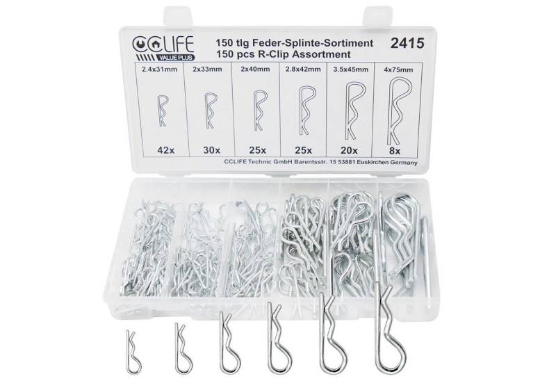 CCLIFE Federsplint Federstecker Set 150 tlg Federvorstecker Federsplint Sortiment, (150-tlg) von CCLIFE