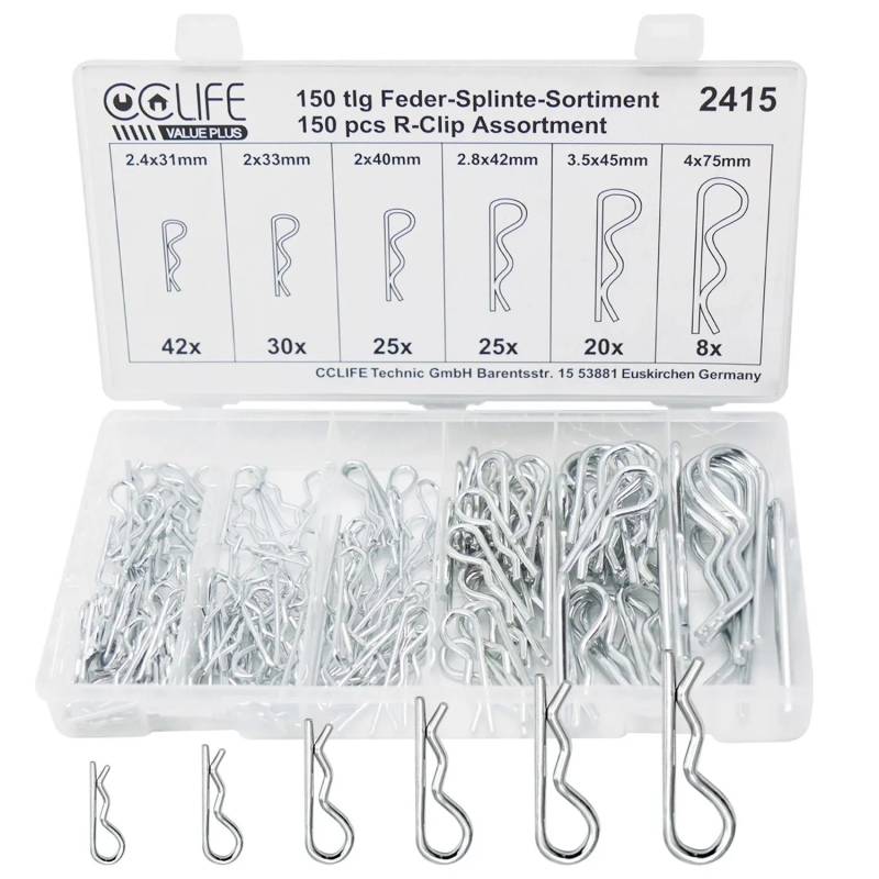 CCLIFE Federsplint Sortiment 150 tlg Edelstahl 2-4 mm R Clip Sicherungsstecker von CCLIFE