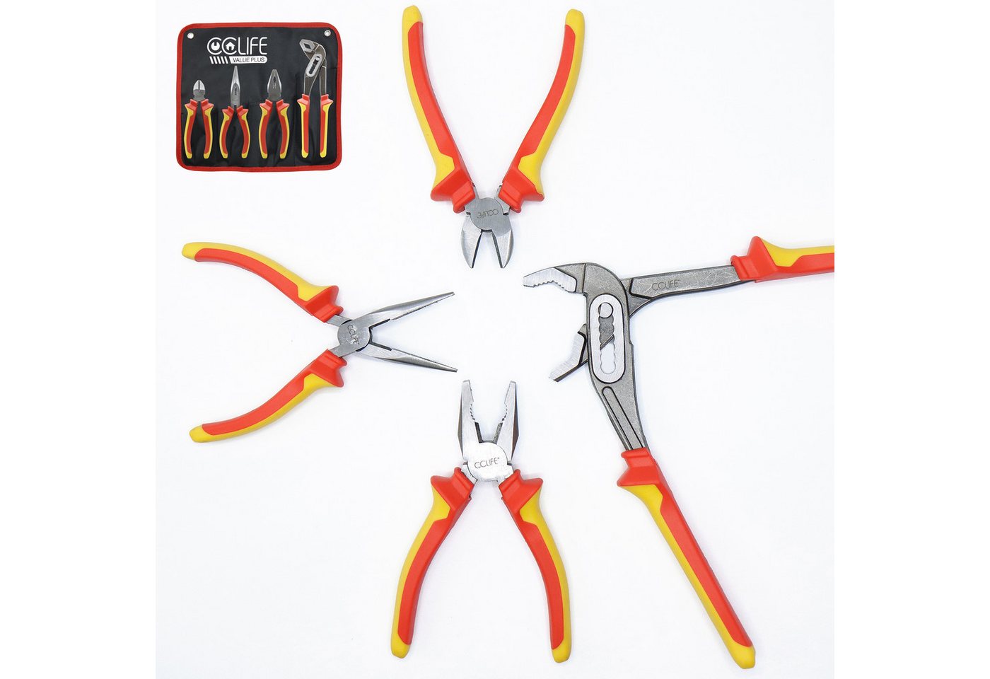 CCLIFE Flachrundzange 4 tlg. Profi Zangen Satz Universal Kombizange Zangen,Werkzeug Zangen, Packung 4-tlg. von CCLIFE