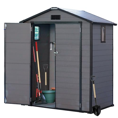 CCLIFE Gartenhaus Gerätehaus Geräteschuppen 2.9m³, Gartenhütte Kunststoff Wetterfest Gerätehäuser 161x106x203cm, Grau, CushHom von CCLIFE
