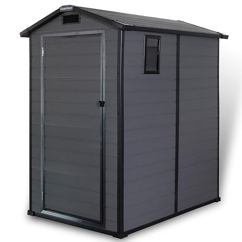 CCLIFE Gartenhaus Gerätehaus Geräteschuppen 3.2m³, Gartenhütte Kunststoff Wetterfest Gerätehäuser 115x163x195cm, Grau, CushHom von CCLIFE