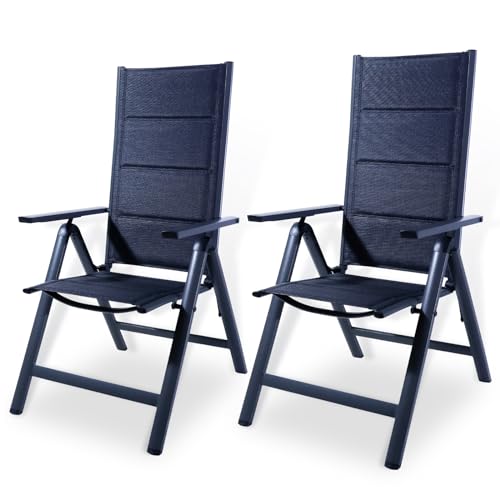 CCLIFE Gartenstühle Alu 2er Set,Gartenstuhl Hochlehner Klappbar, Balkonstühle 7-Fach Verstellbar bis 150kg Dunkelgaru,Modell:Luxcomfort,CushHom von CCLIFE