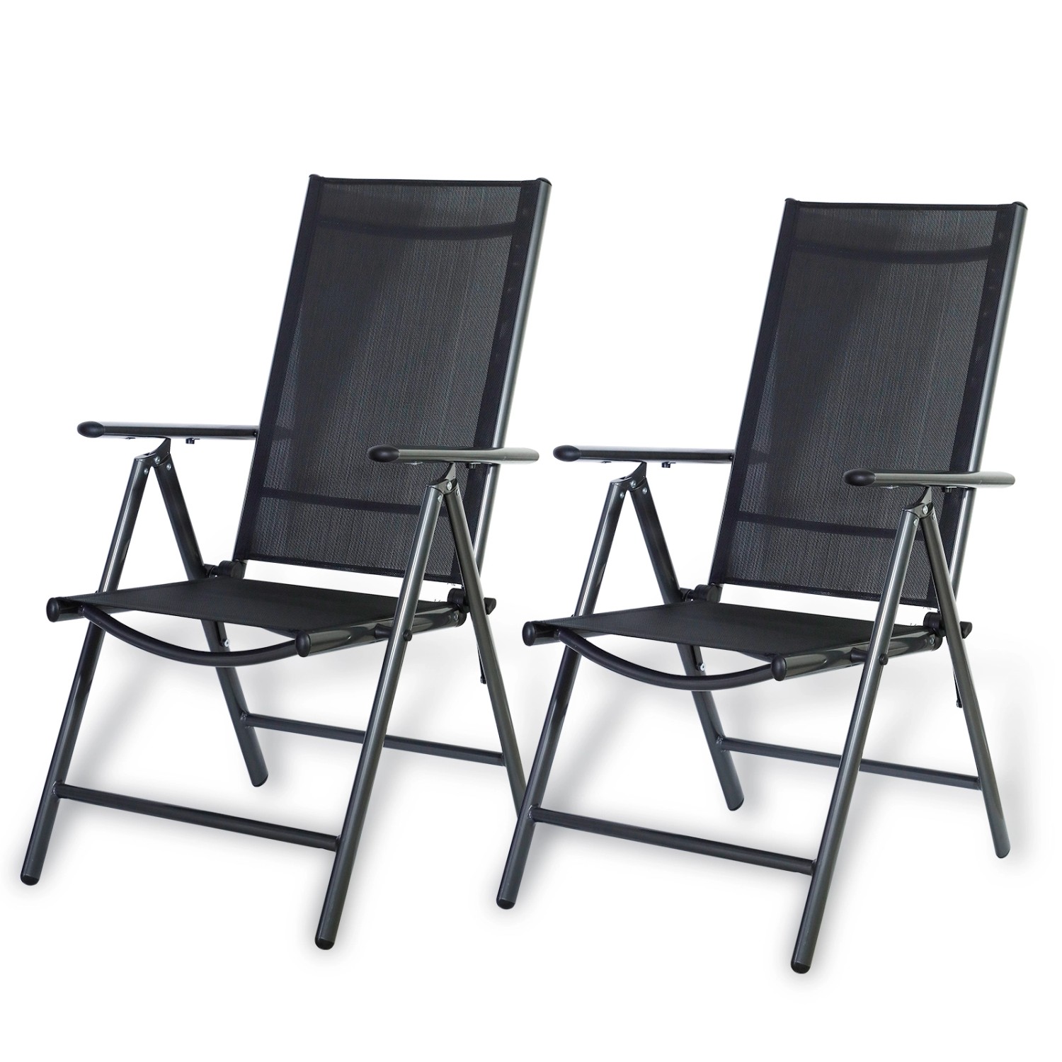 CCLIFE Gartenstühle Alu 2er Set Gartenstuhl Hochlehner Klappbar  Balkonstühle 7-Fach Verstellbar bis 150kg Dunkelgrau Modell Breeze von CCLIFE