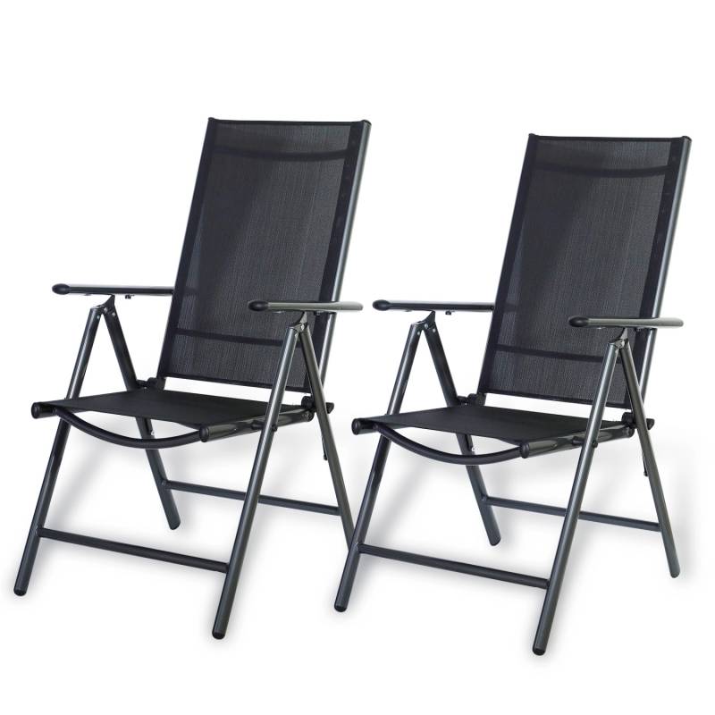 CCLIFE Gartenstühle Alu 2er Set Gartenstuhl Hochlehner Klappbar  Balkonstühle 7-Fach Verstellbar bis 150kg Dunkelgrau Modell Breeze von CCLIFE