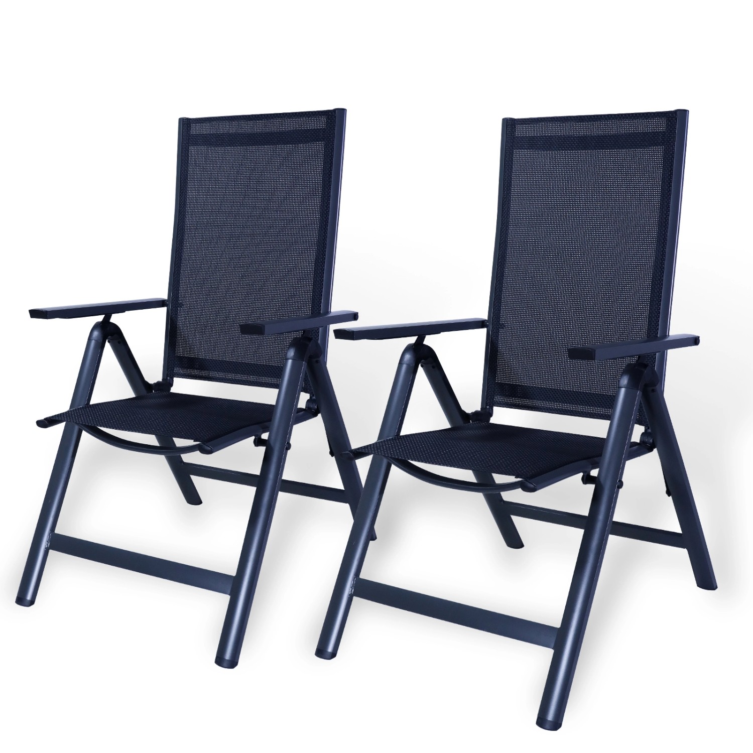CCLIFE Gartenstühle Alu 2er Set Gartenstuhl Hochlehner Klappbar Balkonstühle 7-Fach Verstellbar bis 150kg Dunkelgrau Modell RelaxPro CushHom von CCLIFE