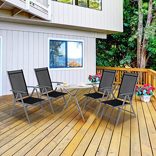 CCLIFE Gartenstühle Alu 4er Set,Gartenstuhl Hochlehner Klappbar, Balkonstühle 7-Fach Verstellbar bis 150kg Hellgaru, Modell: Breeze,CushHom von CCLIFE
