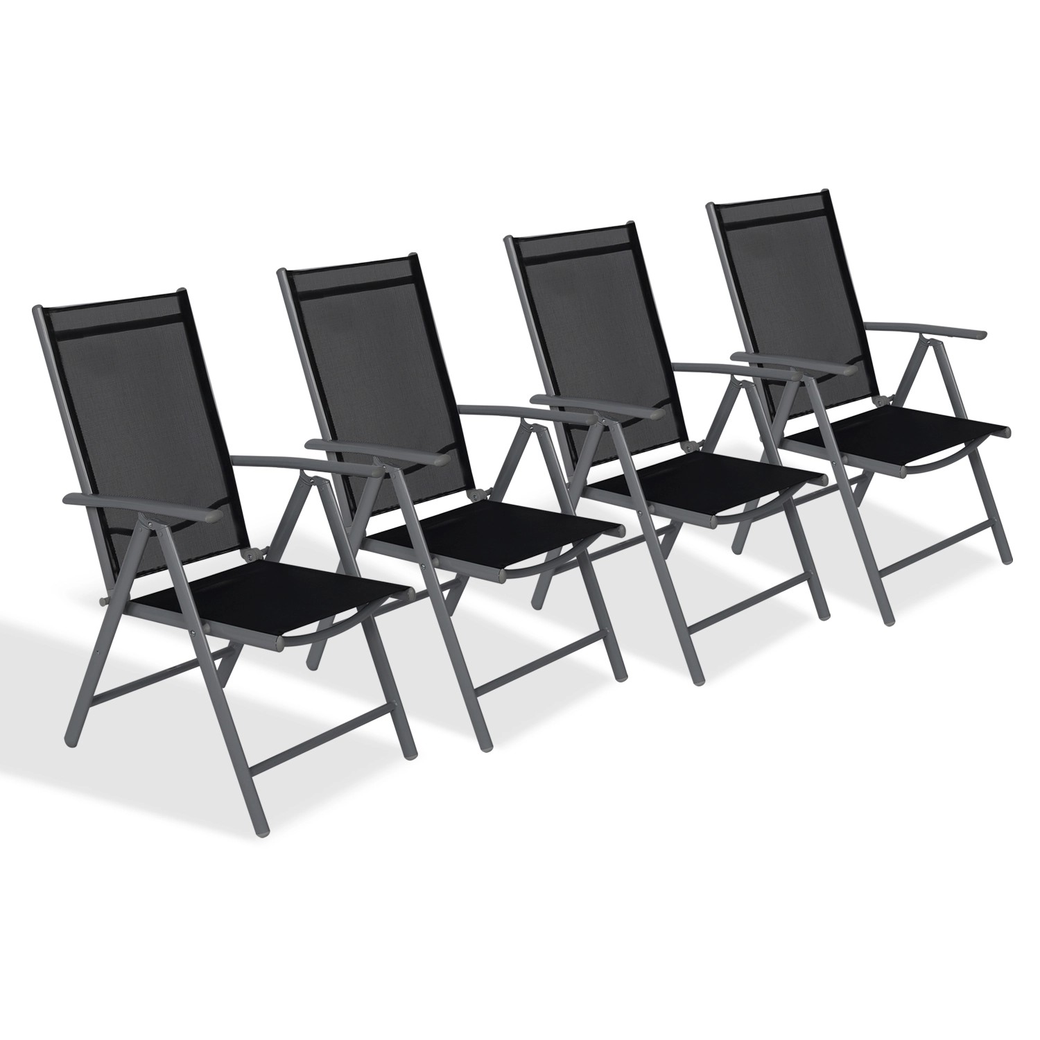 CCLIFE Gartenstühle Alu 4er Set Gartenstuhl Hochlehner Klappbar  Balkonstühle 7-Fach Verstellbar bis 150kg Dunkelgrau Modell Breeze von CCLIFE
