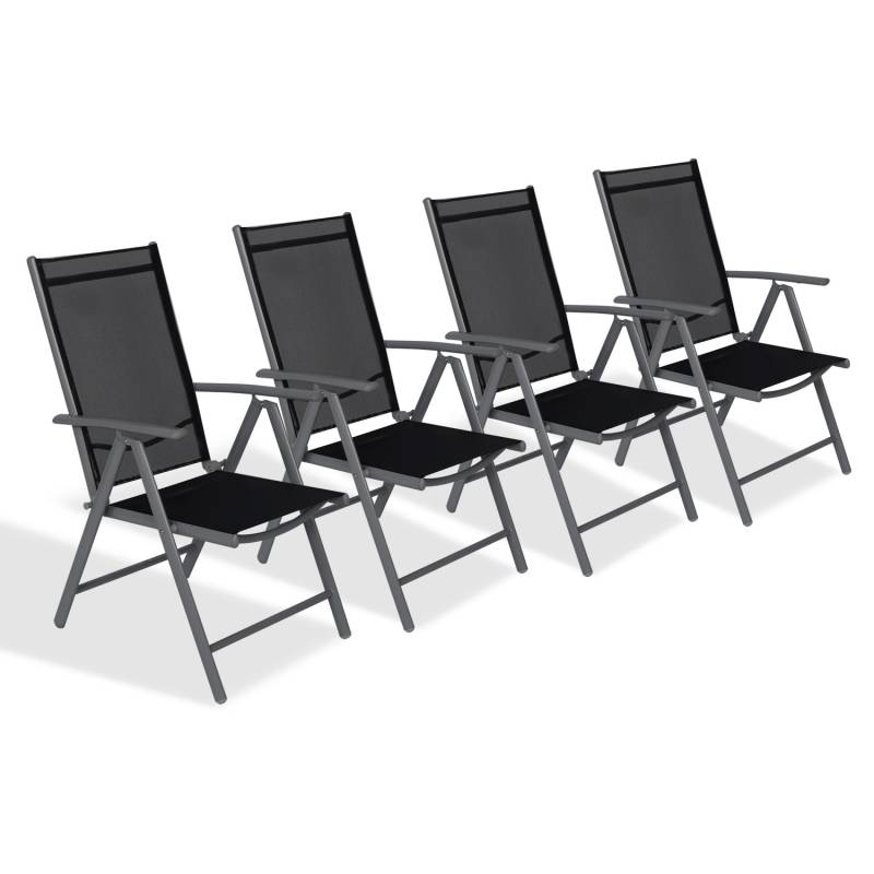 CCLIFE Gartenstühle Alu 4er Set Gartenstuhl Hochlehner Klappbar  Balkonstühle 7-Fach Verstellbar bis 150kg Dunkelgrau Modell Breeze von CCLIFE