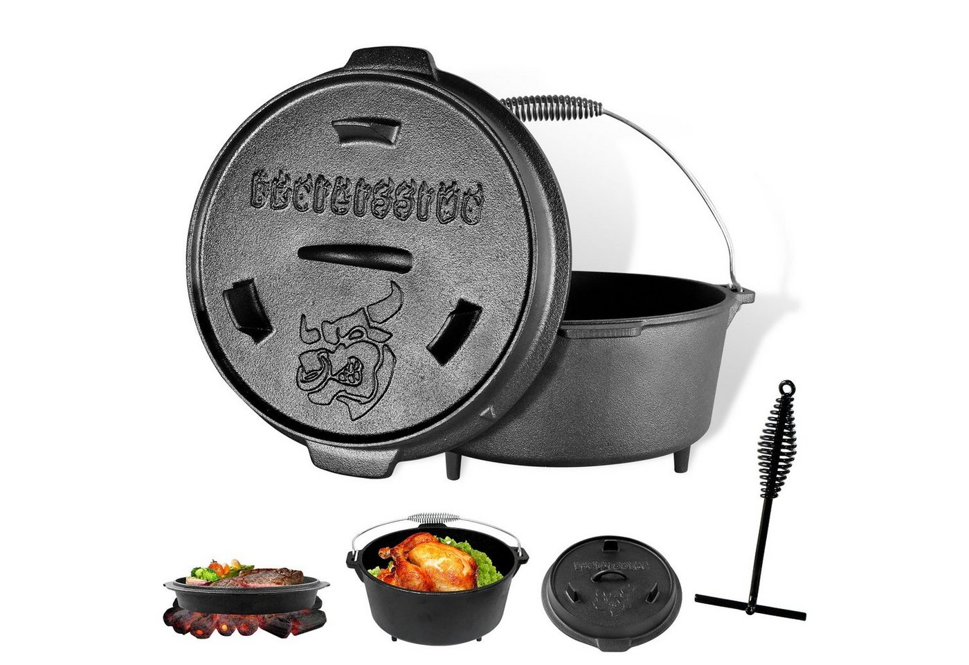 CCLIFE Grilltopf Dutch Oven Gusseisen Grilltopf Feuertopf für Grill Camping von CCLIFE