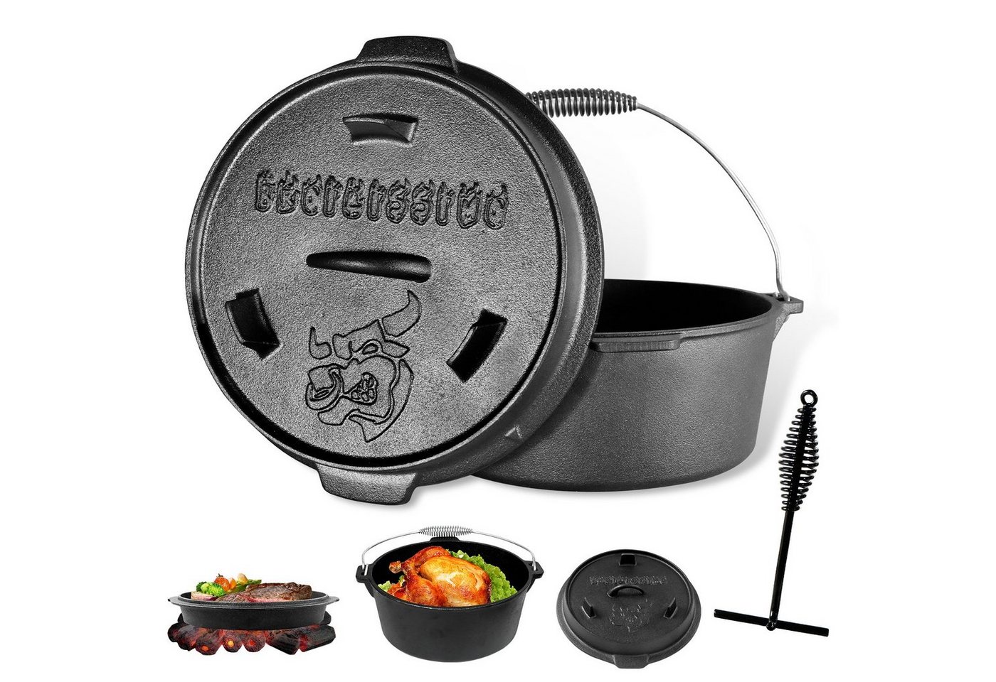 CCLIFE Grilltopf Dutch Oven Gusseisen Grilltopf Feuertopf für Grill Camping von CCLIFE