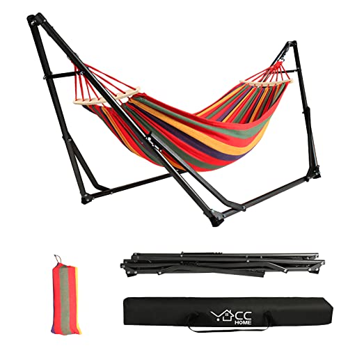CCLIFE Hängematte mit Gestell klappbar für Outdoor Tragetasche Tragbar Indoor Garten,Color:Mit Gestell. Regenbogen von CCLIFE