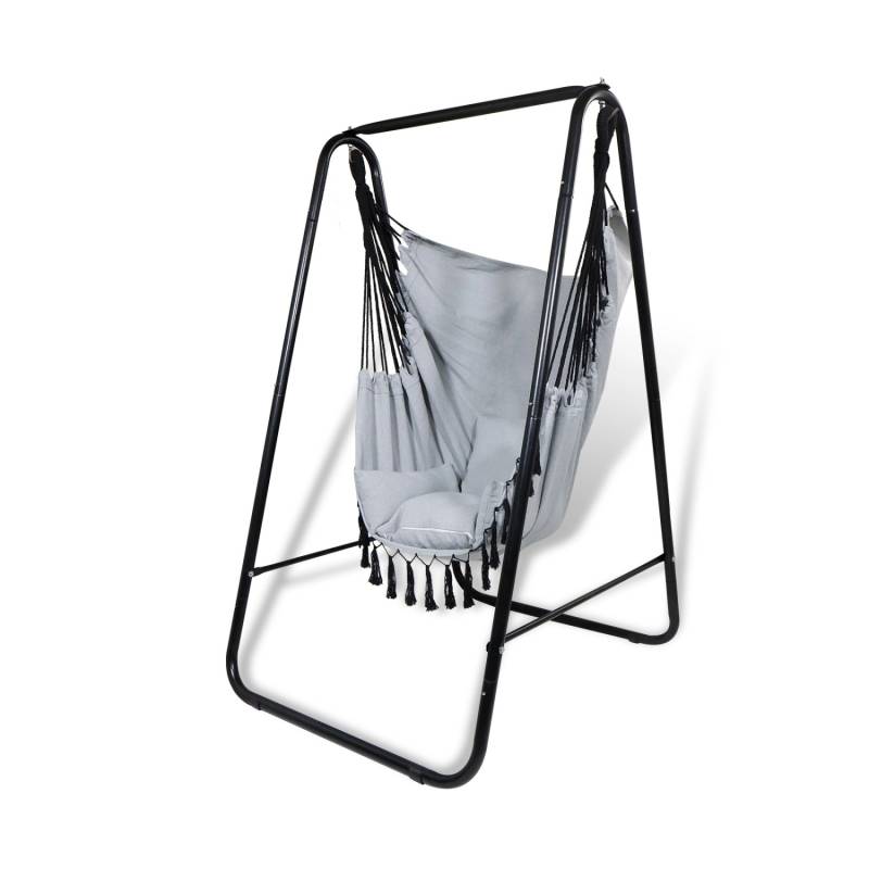 CCLIFE Hängesessel mit Gestell Kissen Hängeschaukel Hängestuhl Bis 100kg Indoor Outdoor Garten Grau CCLIFE Hängesessel mit Gestell Kissen Hängeschaukel Hängestuhl Bis 100kg Indoor Outdoor Garten Grau von CCLIFE