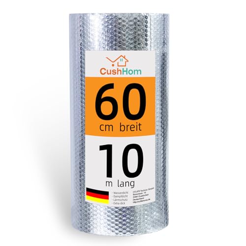CCLIFE Isolierfolie Thermofolie Aluminisierte Dämmfolie Alu Luftpolsterfolie 5-6mm Heizkörper Reflexionsfolie für Dächer Fenster Rohre Böden,0.6x10m-6㎡ von CCLIFE