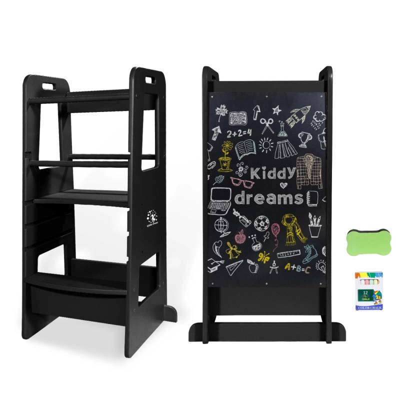 CCLIFE Kiddy Dreams Lernturm Learning Tower Montessori Kinder Küchenhilfe Schwarz von CCLIFE