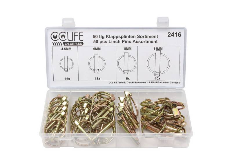 CCLIFE Klappsplint  Klappstecker 50 tlg Klappsplinte Sortiment Bolzen 4,5-6-8-11mm, (Packung, 50-tlg) von CCLIFE