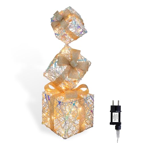 CCLIFE LED Geschenkbox 3er, Netzstecker Weihnachten Weihnachtenbox Beleuchtete Lichterkette Weihnachtsdeko, CushHom von CCLIFE