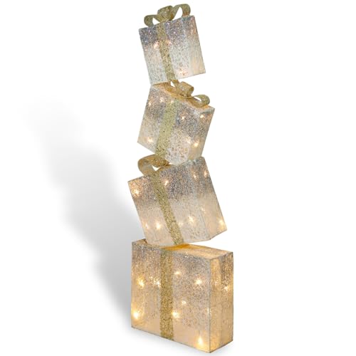 CCLIFE LED Geschenkbox 4er Set Weihnachten Weihnachtenbox Beleuchtete Lichterkette batteriebetrieb Weihnachtsdeko von CCLIFE