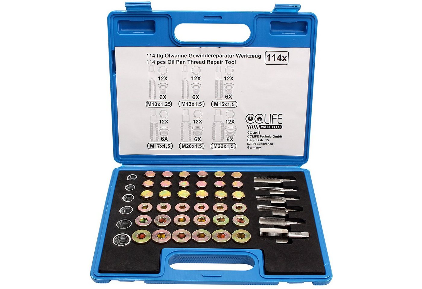 CCLIFE Montage-Kit Ölablassschraube Ölwanne Schraube Gewindereparatur Reparatur M13 -M22, (Set, 114-tlg) von CCLIFE