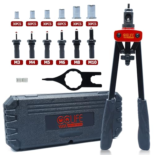 CCLIFE Nietmutternzangen Set inklusive 240 Stück Nietmuttern M3 M4 M5 M6 M8 M10 professionelles Nietmuttern Set mit Doppelgriff Mutternpistole von CCLIFE