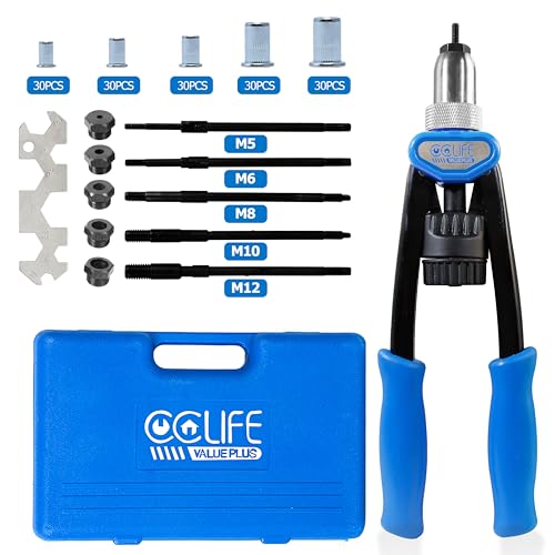 CCLIFE Nietmutternzange Profi Nietmutternzange Set inkl. 150 Gewinde Nietmuttern aus Stahl in M5 M6 M8 M10 M12 von CCLIFE
