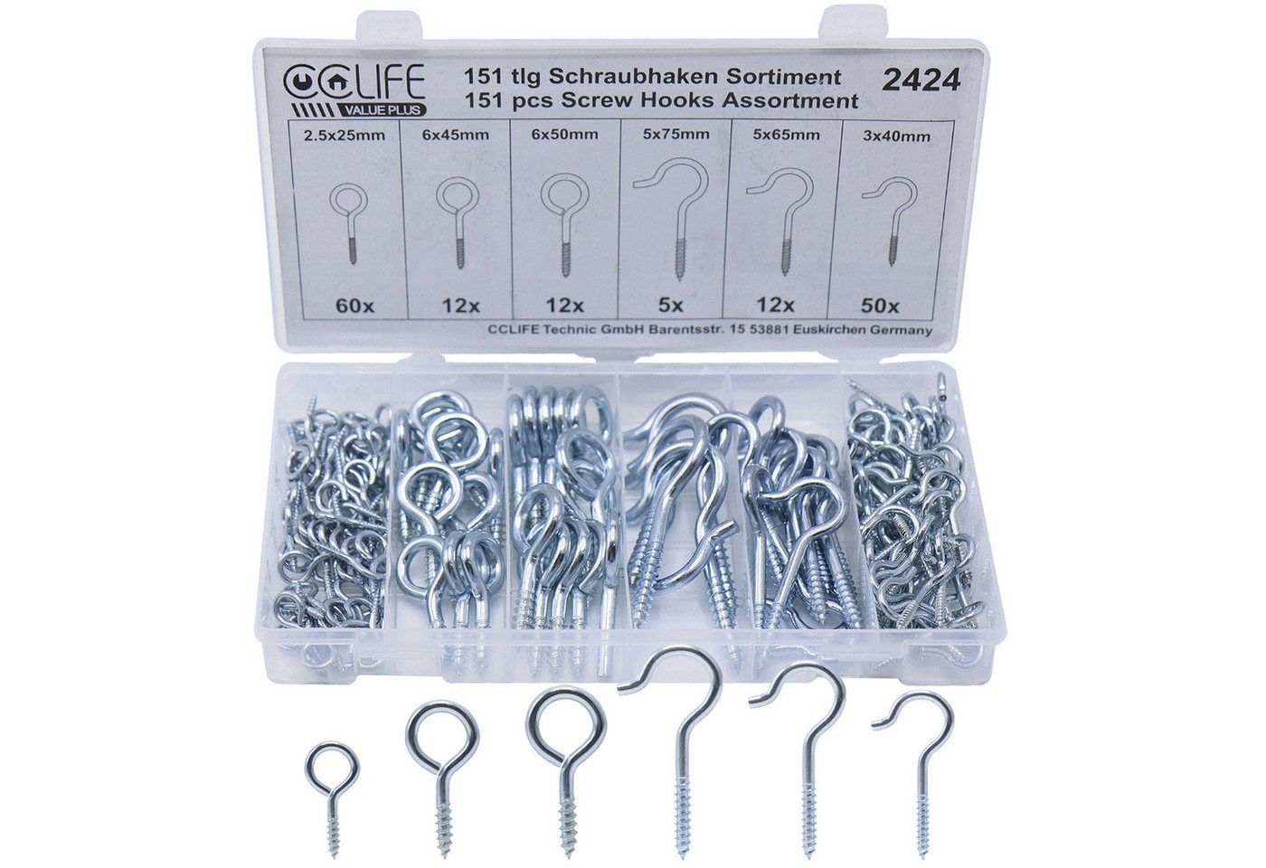 CCLIFE Schraubhaken 151 tlg Set Haken Hakenschrauben Schraubhaken Sortiment Deckenhaken, (Packung, 151 St) von CCLIFE
