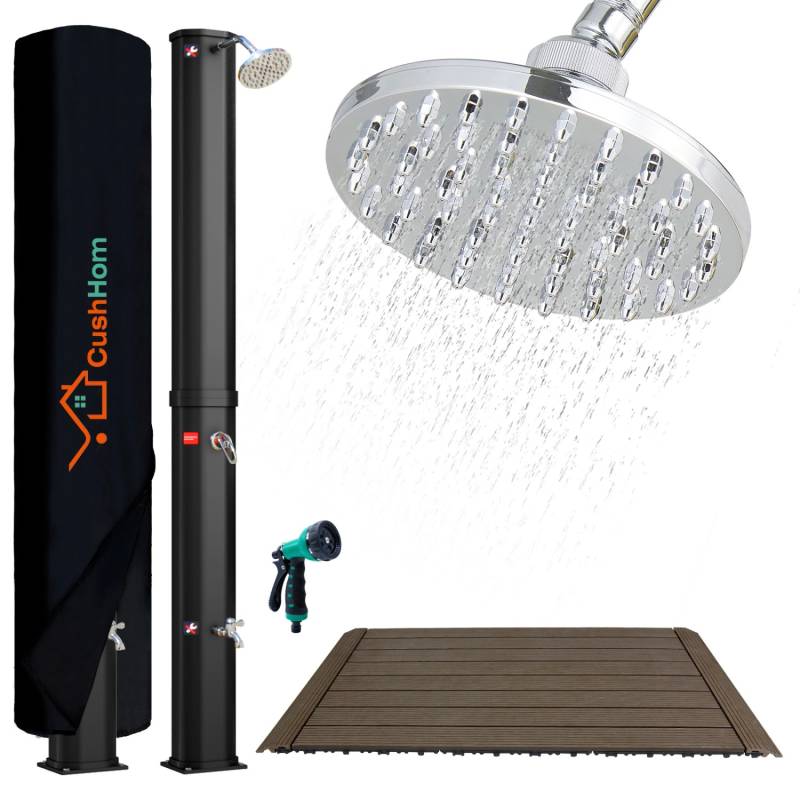 CCLIFE Solardusche Gartendusche 60L mit WPC-Bodenplatte und Handbrause von CCLIFE
