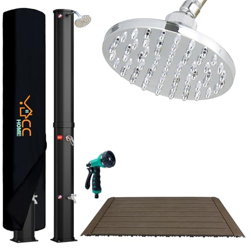 CCLIFE Solardusche 35L mit Bodenplatte und Handbrause Solar Gartendusche Pooldusche Regendusche Außendusche Garten Brause warmes Wasser von CCLIFE