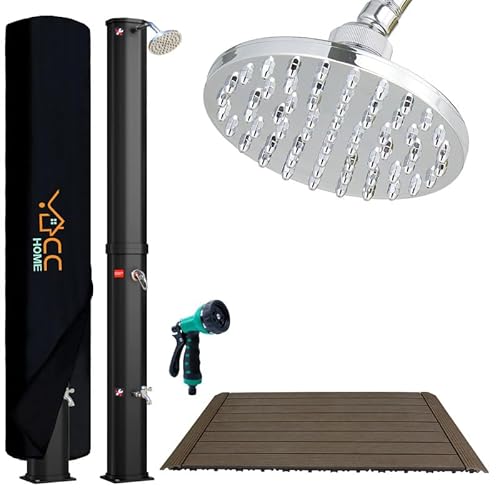 CCLIFE Solardusche 60L mit Bodenplatte und Handbrause Solar Gartendusche Pooldusche Regendusche Außendusche Garten Brause warmes Wasser von CCLIFE