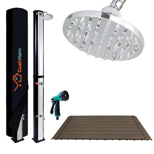 CCLIFE Solardusche 60L mit Bodenplatte und Handbrause Solar Gartendusche Pooldusche Regendusche Außendusche Garten Brause warmes Wasser von CCLIFE