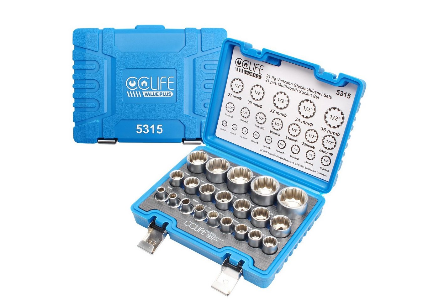 CCLIFE Steckschlüssel 1/2" Steckschlüssel Vielzahn Nuss Satz Stecknuss 8-36mm CCLIFE Steckschlüssel 1/2" Steckschlüssel Vielzahn Nuss Satz Stecknuss 8-36mm von CCLIFE